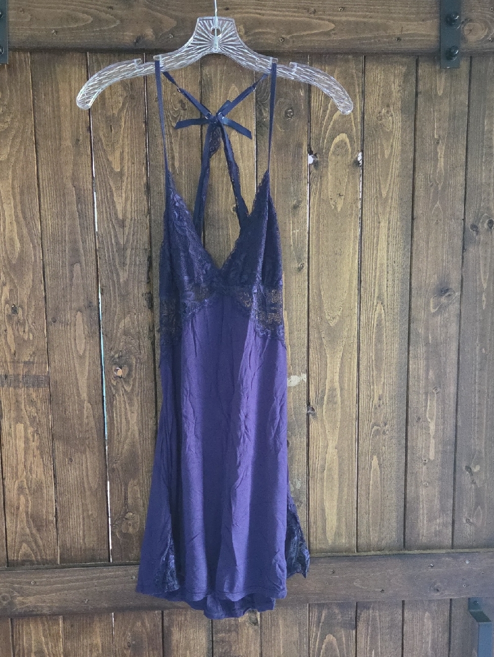 Silky Lace-Trim‎ Blue Chemise Nightdress